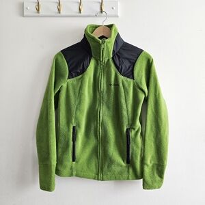 Columbia Green Fleece Jacket Full Zip Women’s Medium M Black Shoulder Panels